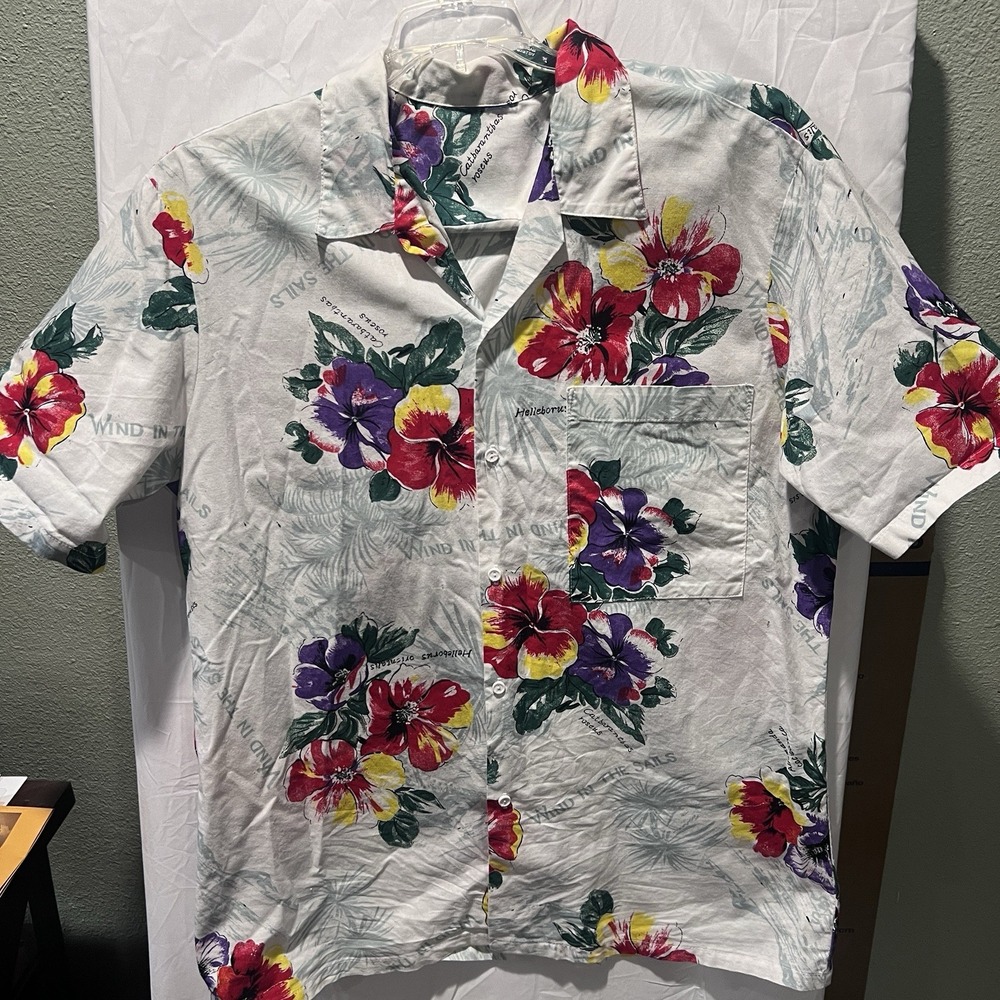 Hawaii Blues Men's M (?) Blue Floral Hawaiian Tropical Shirt Short Sleeve Cotton